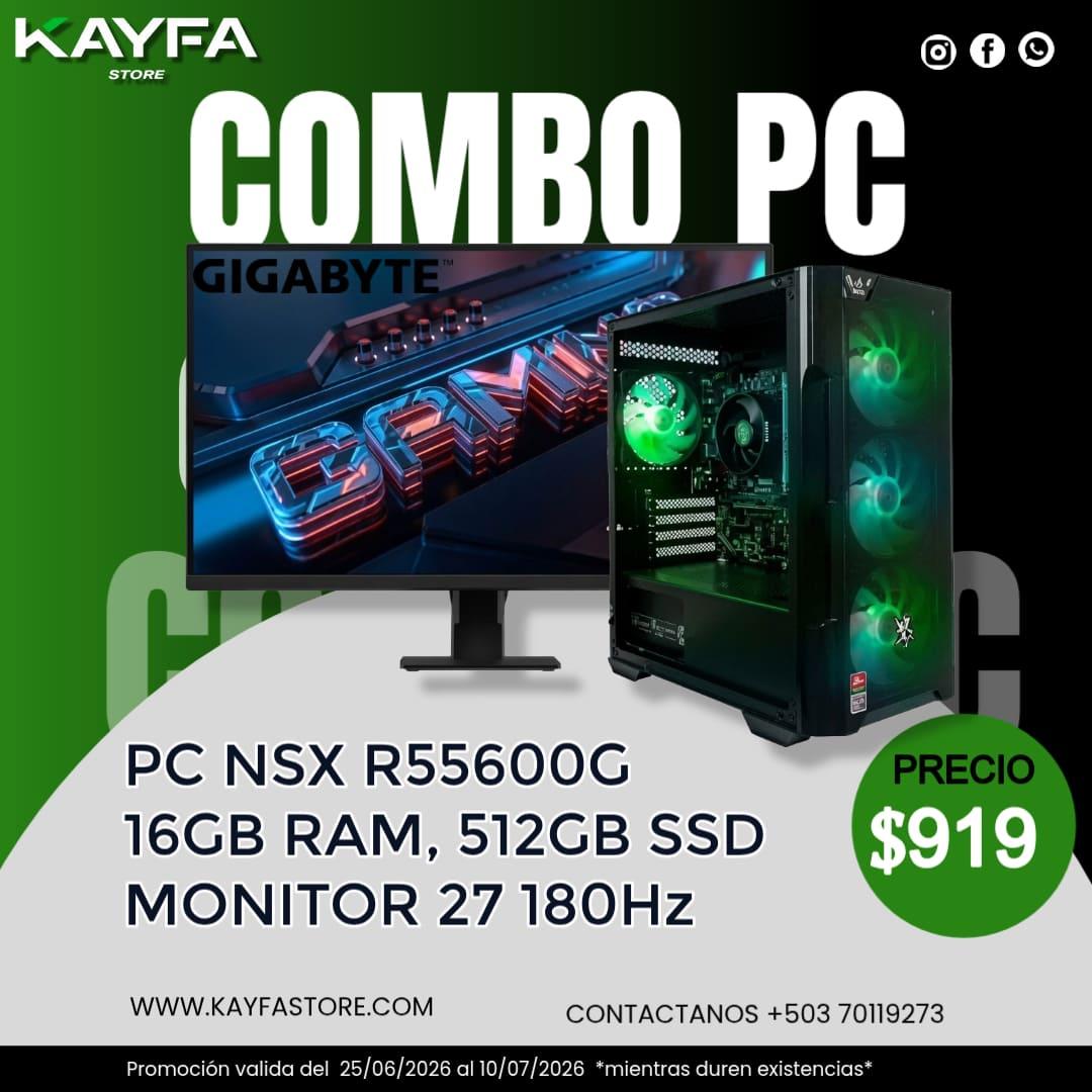 PC NSX RYZEN 5 5600G, RAM 16GB , ALMACENAMIENTO 512GB SSD, CASE MSI MAG FORGE M100A + MONITOR GIGABYTE GS27FA 180HZ FHD IPS